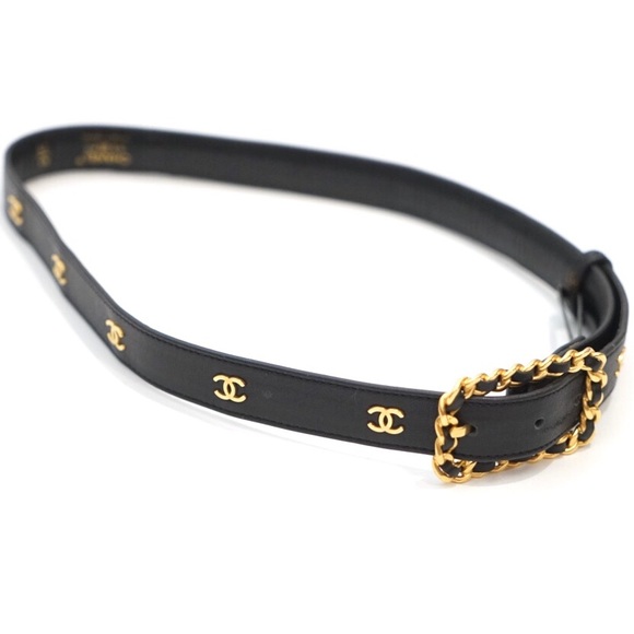 SOLD - Chanel CC Logo Black Leather Waist Belt - Picture 5 of 8